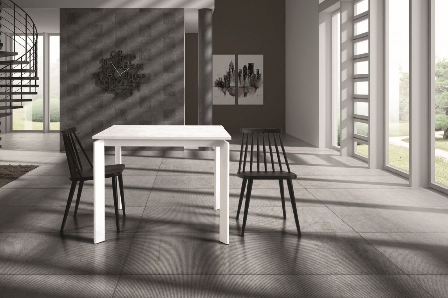Τραπέζι HPL Επεκτεινόμενο Modern Collection Design σε λευκό χρωματισμό με λευκά μεταλλικά πόδια 90x90 εκ.