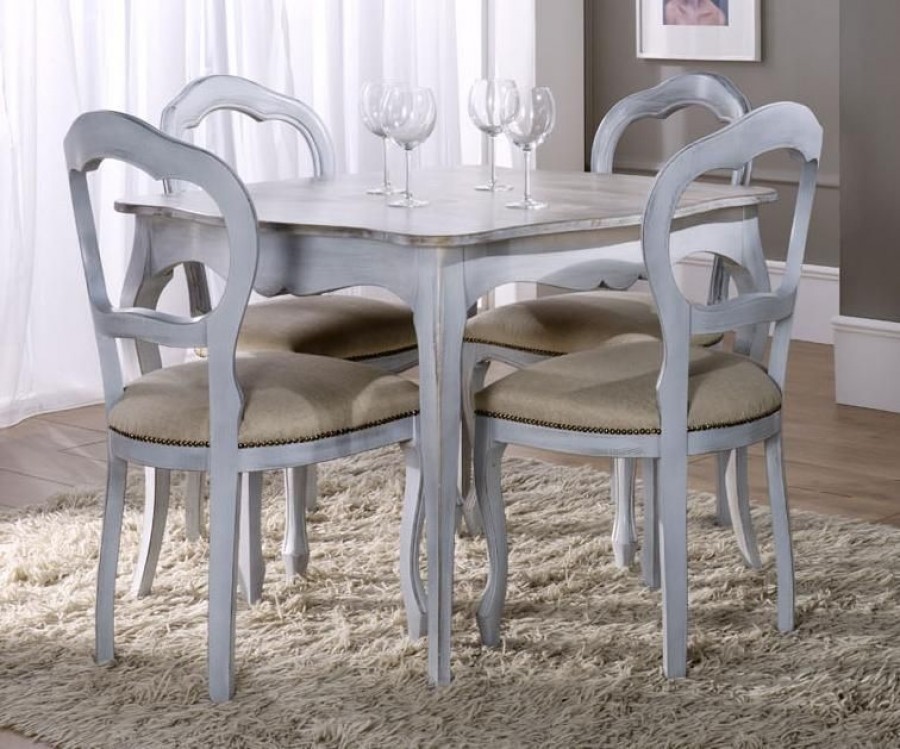 Τραπέζι Ξύλινο μασίφ σε χρωματισμό λευκό αντικέ με πατίνα 100x100x77 εκ.