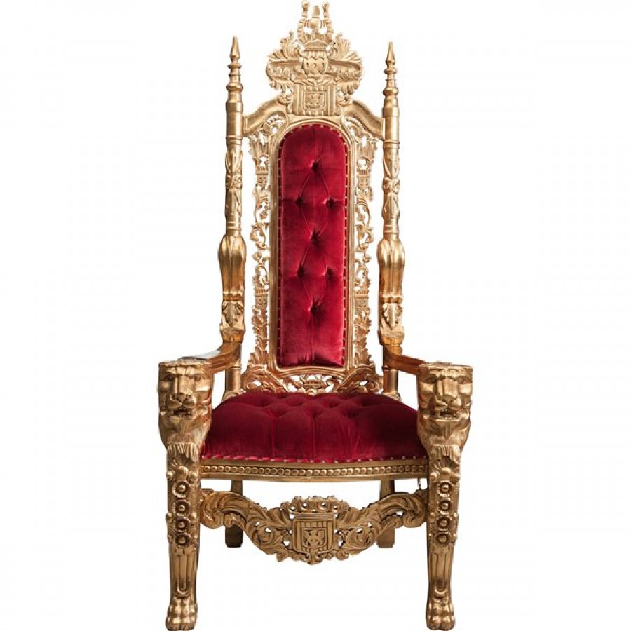 Πολυθρόνα Θρόνος Lord Raffles Lion σε Μασίφ Ξύλο Μαόνι και Κόκκινο Βελούδο κάθισμα σε χρυσό χρωματισμό 88x70x180 εκ.