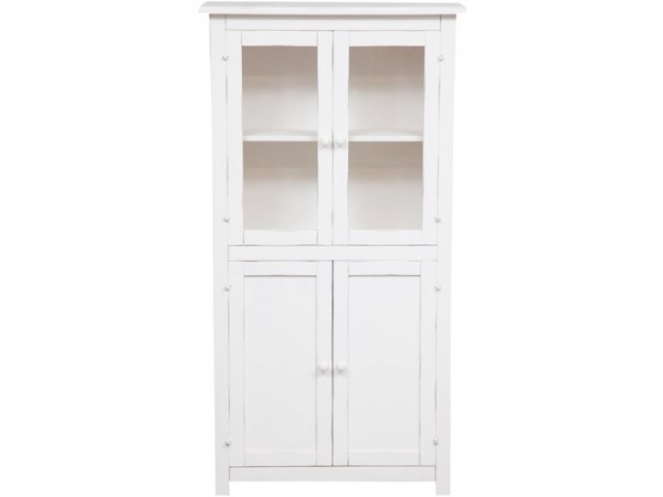 Βιτρίνα Μασίφ Ξύλινη σε απόχρωση λευκό αντικέ με 4 πόρτες και 2 ράφια 68x25x130 εκ.