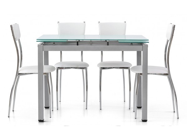 Τραπέζι επεκτεινόμενο modern style με μεταλλικά πόδια και τζάμι σε γκρι ματ. 110x70x76 εκ.