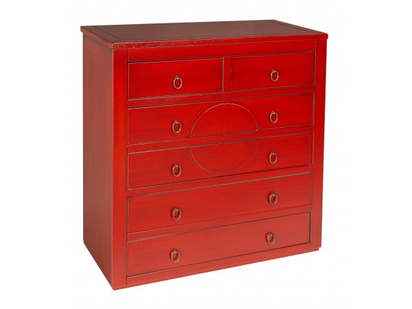 Συρταριέρα ROSSANO σε μασίφ ξύλο με Κόκκινο Χρωματισμό και Μαύρη Πατίνα με 6 συρτάρια 86x40x96 εκ.